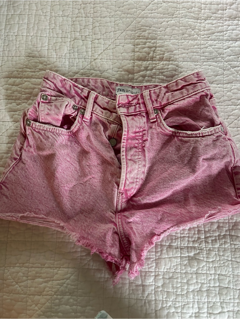 ZARA Bubblegum Pink High-Waist Denim Cutoff Shorts